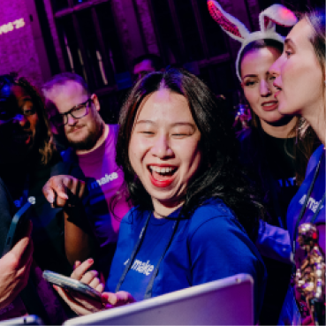Waves attendees cheering together