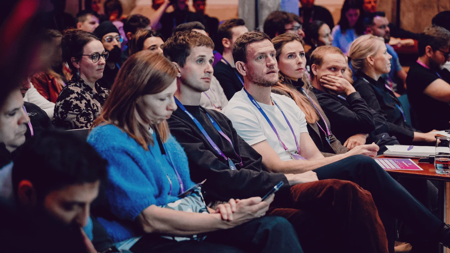 One of the three concurrent stages mid-session, seen from the audience.